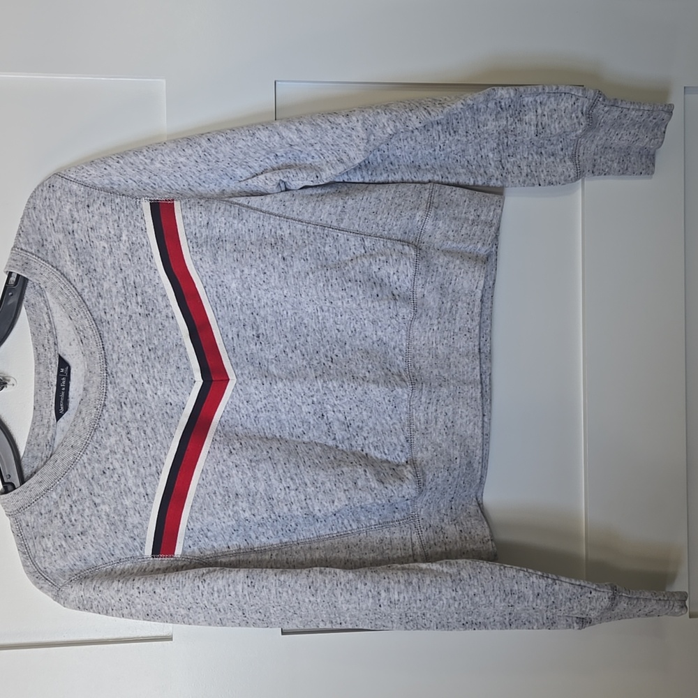 Abercrombie & Fitch Grey Sweatshirt with Chevron Stripe Red White Blue Womens S